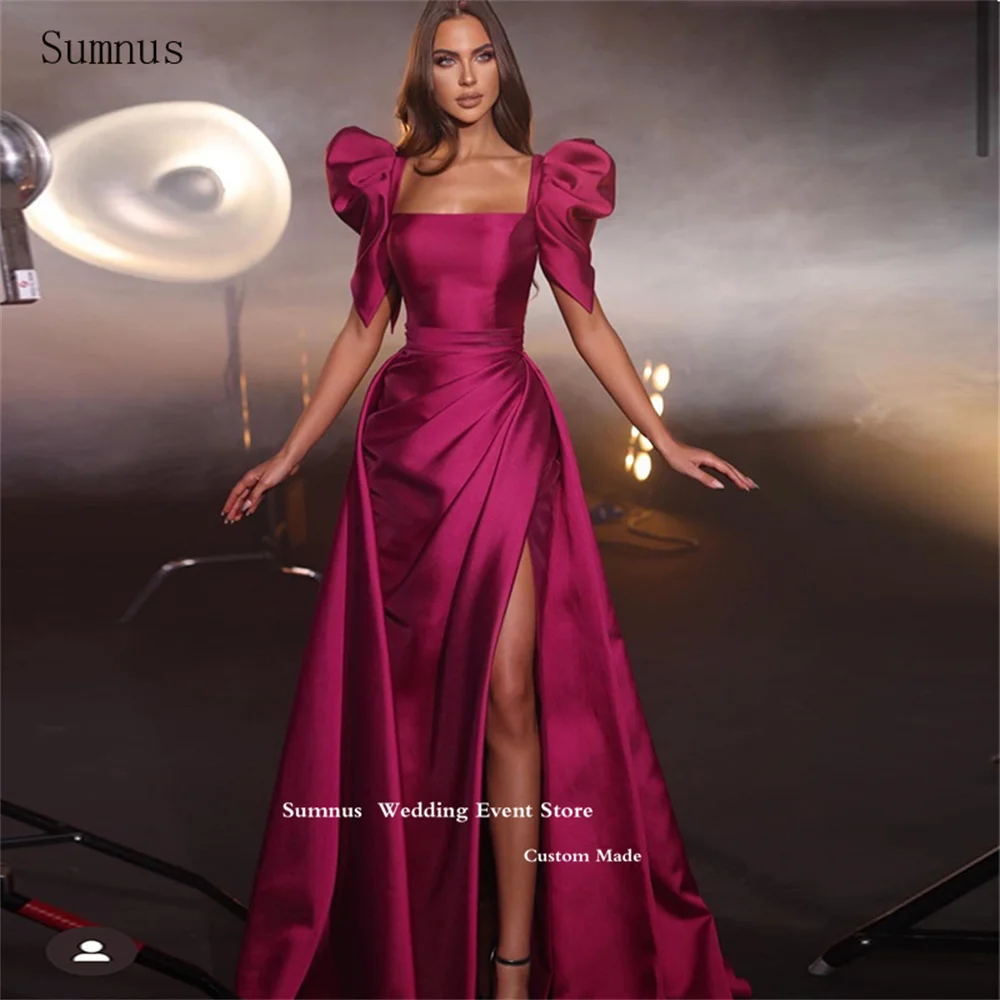 

Сексуальное вечернее платье Sumnus, атласное платье-Русалка цвета фуксии с высоким разрезом сбоку, Платья для вечеринок 2023