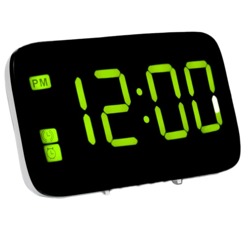 

LED Alarm Clock Digital Display Bedside Clock with Snooze Voice Control 24H Battery USB for Travel Bedroom Office,Green