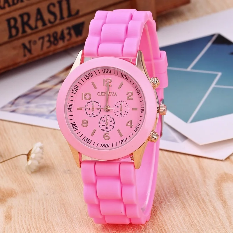 

Famous Brand Geneva Ladies Fashion Watch Male and Female Student Silicone Quartz WristWatch Clock Wholesale Relogio Feminino