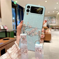 woman lily jasmine lanyard case for samsung galaxy z flip 3 acrylic phone protective cover coque for z flip3 5g f7110