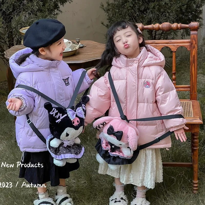 

Sanrios аниме Kawaii Kuromi My Melody Girls зимнее пуховое пальто с капюшоном милое мультяшное милое утепленное пальто Подарочный пакет Рождественский подарок