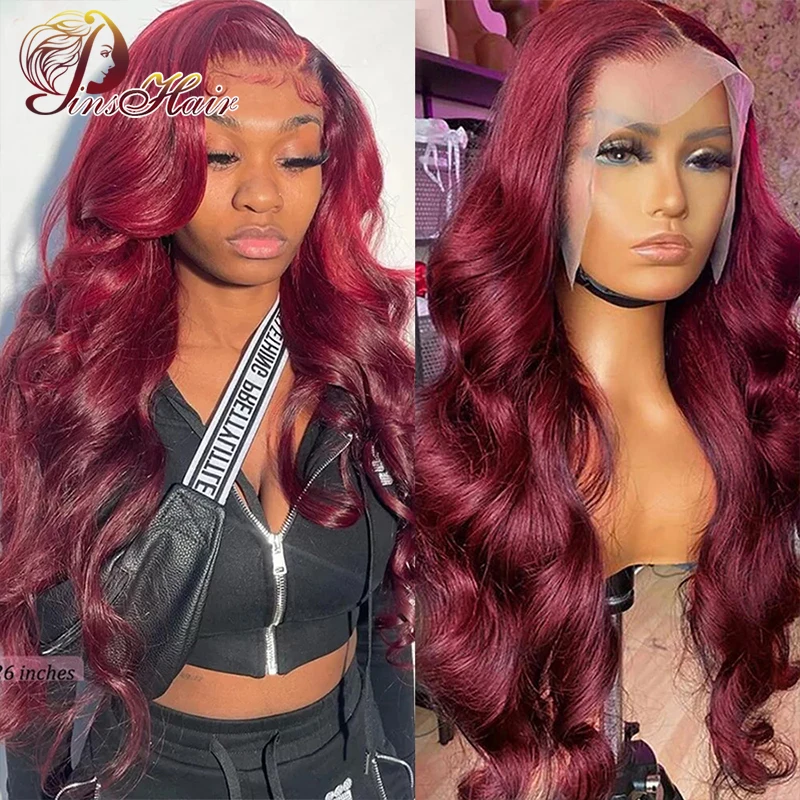 99J Colored Lace Front Human Hair Wigs Burgundy Red 13x4 Lace Frontal Wig Pre Plucked Body Wave Lace Front Wig Remy Human Hair