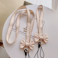 ladies girl heart beige bow exquisite pendant long hanging neck chain portable wristband anti lost pendant mobile phone lanyard