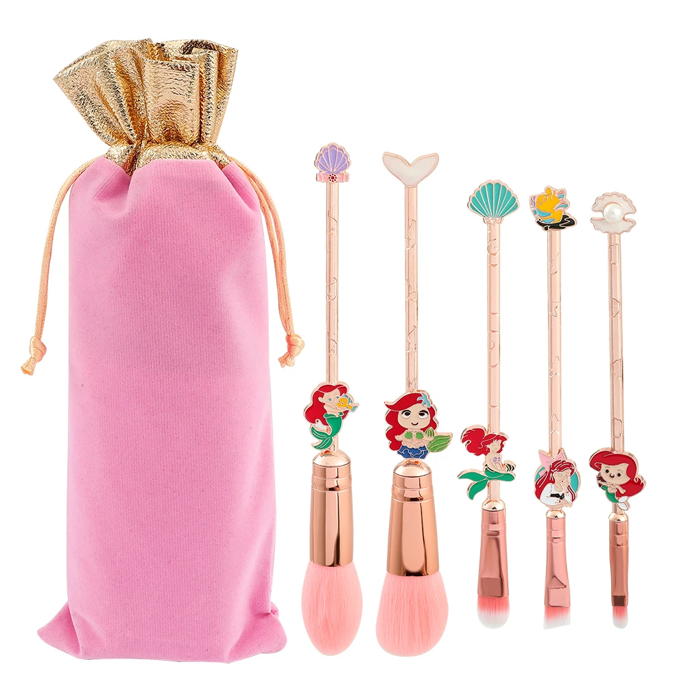 

Disney Move The Little Mermaid Makeup Brushes Set 5Pcs Soft Fluffy Professional Makeup Brush Beauty Make Up With Free Bag