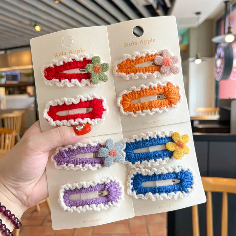 

2 Pieces Autumn Winter New Children's Hairpin Korean Version Little Girl Handmade Wool BB Clip Girl Felt Flower Hair Accessories