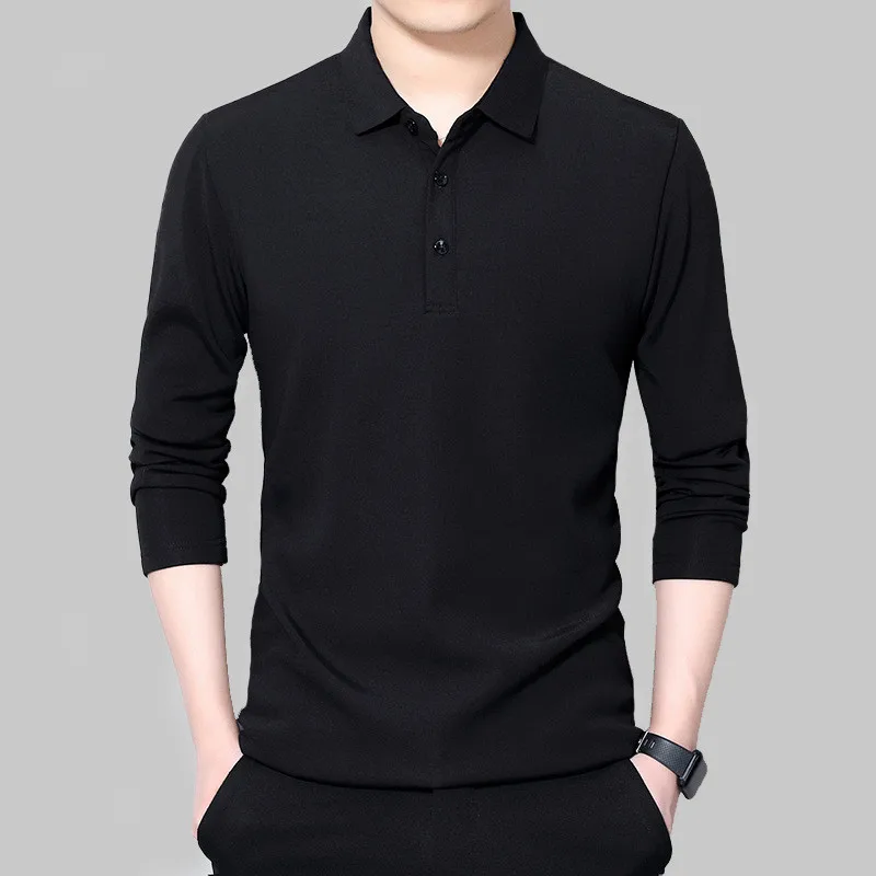 

Новинка 2023, модная мужская рубашка-поло, однотонная одежда с длинным рукавом на осень и весну, корейский стиль, мужская одежда, топы