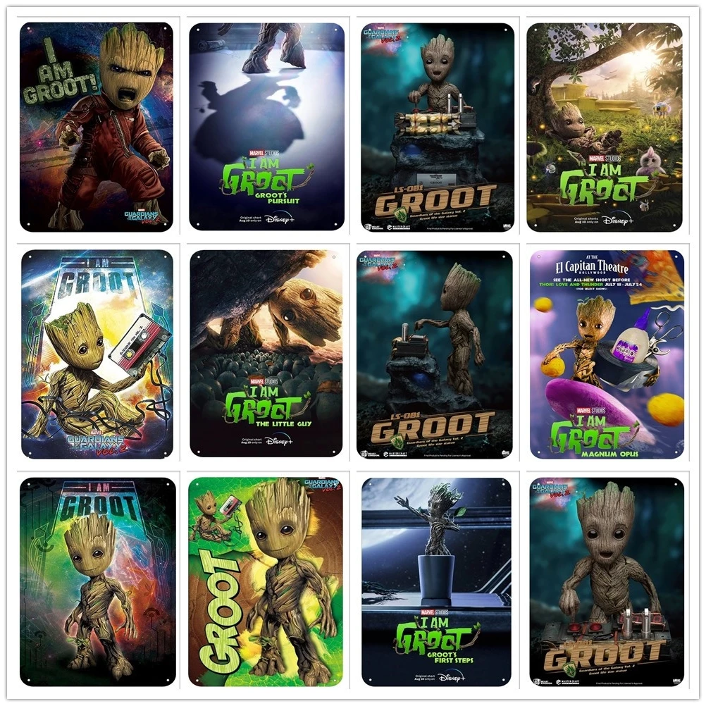 

Disney Movies Guardians of The Galaxy Metal Tin Print Posters Marvel Avengers I Am Groot Cartoon Metal Tin Sign Posters Plaques