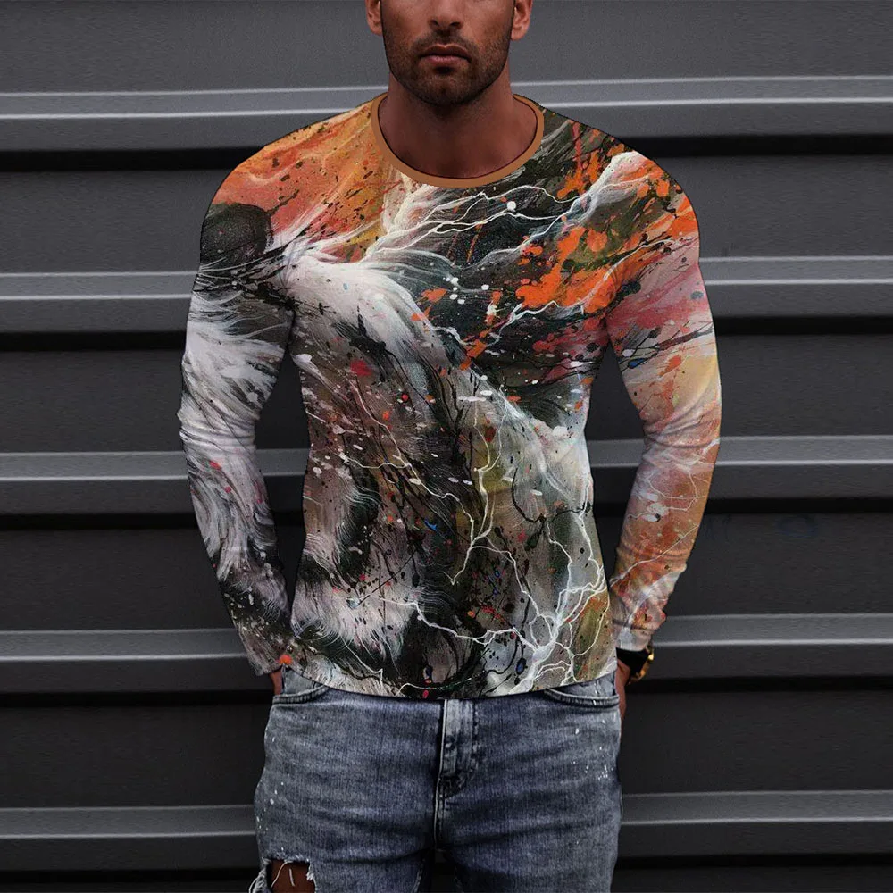 

Мужская футболка с длинным рукавом и круглым вырезом, большого размера