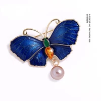 fashion simple oil drop pearl butterfly brooch women vintage alloy crystal corsage holiday gift jewelry accessories wholesale
