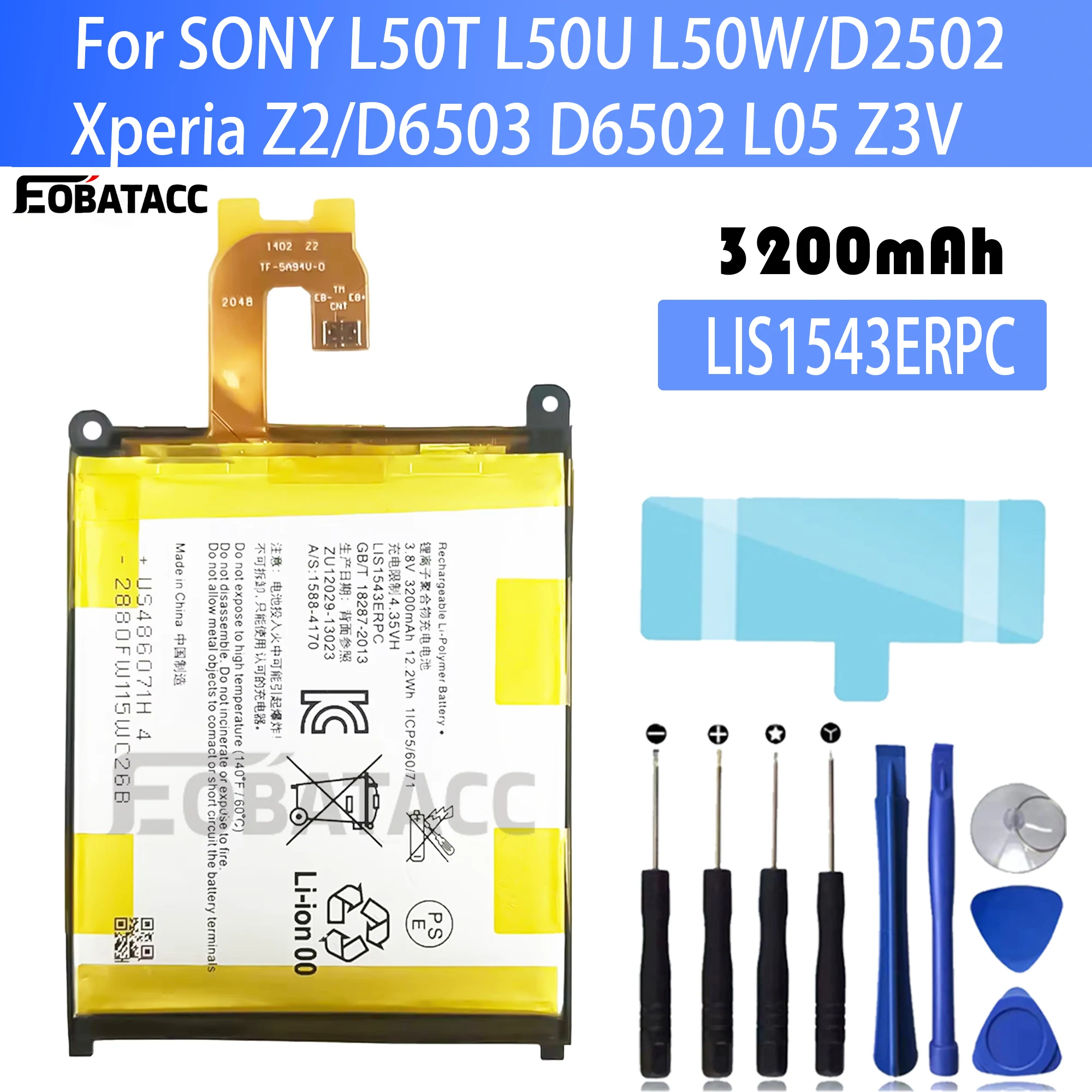 Фото 100% Новый оригинальный аккумулятор LIS1543ERPC для Sony L50T L50U L50W/D2502 Xperia Z2/D6503 D6502 L05 Z3V аккумулятор + Бесплатные инструменты №1