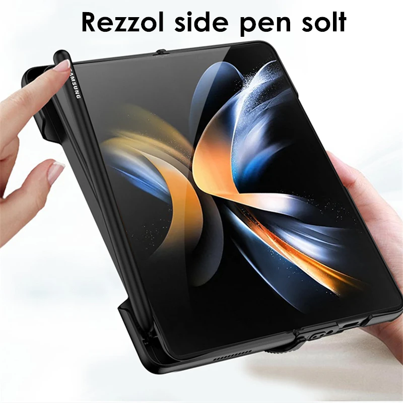 Magnetic Hinge Case for Samsung Galaxy Z Fold 4 5G Cover Side Pen Holder Hard PC Front Film 360 Full Protection Case No Pen