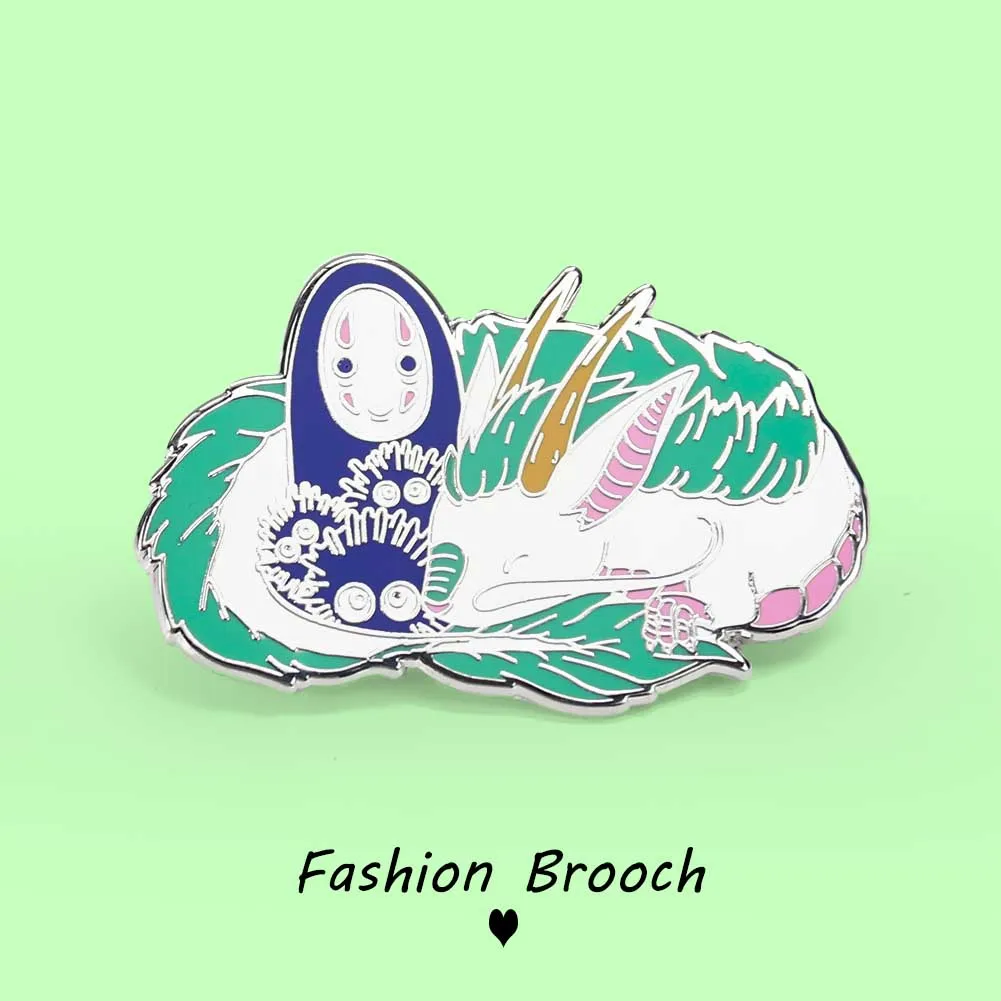 

Cartoon Cute Nigihayami Kohakunushi Brooch Noface Man Spirit Pin White Dragon Badge Eggette Lapel Collar Woman Jewelry Gift