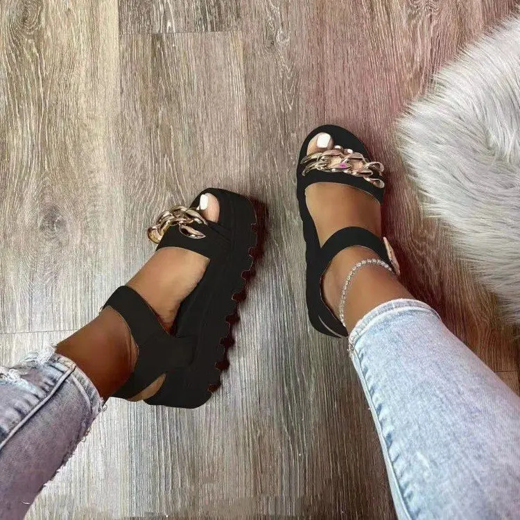 

Summer Women's Platform Sandals Metal Decorative Flat Increase Outdoor Casual Woman Sandalias Ladies High Quality Beach Shoes