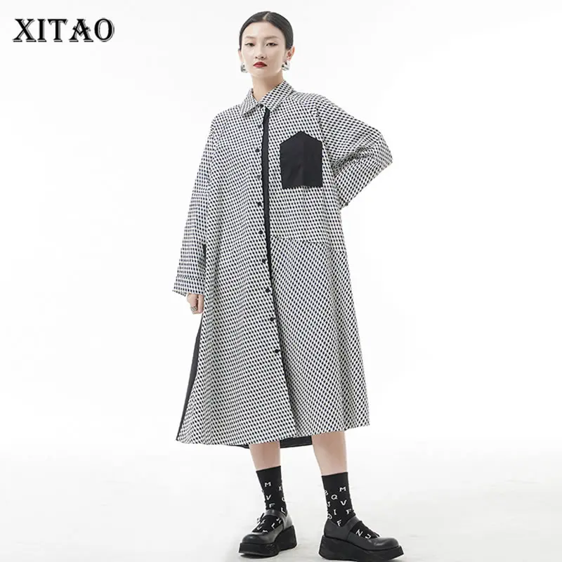 

XITAO, однобортное платье для женщин, Корея, весна 2022, новое, индивидуальное, модное, свободное, с отложным воротником, с длинным рукавом, платье...
