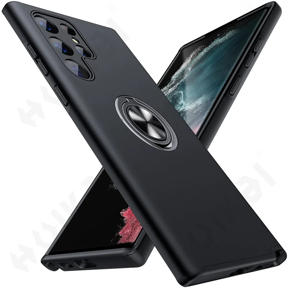 

Case For Samsung Galaxy S23 S22 S21 Ultra Plus A04 A14 A23 Armor 360 Degree Metal Ring Hard PC Silicone Bumper Shockproof Cover