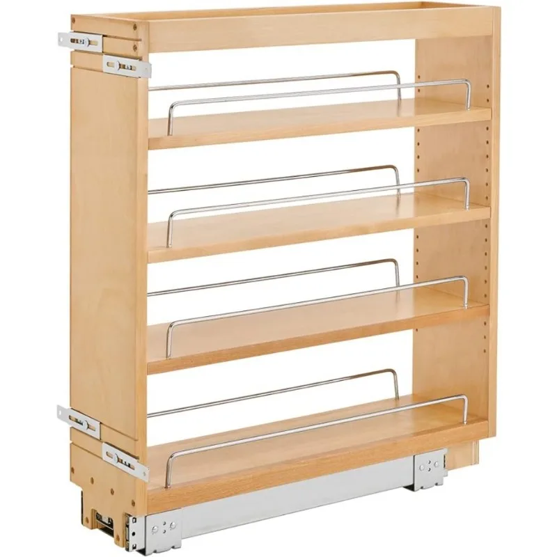 

6.5" Pull Out Kitchen Cabinet Storage Organizer Pantry Spice Rack w/Adjustable Shelves for 7" W Cabinet Opening, Natural Maple