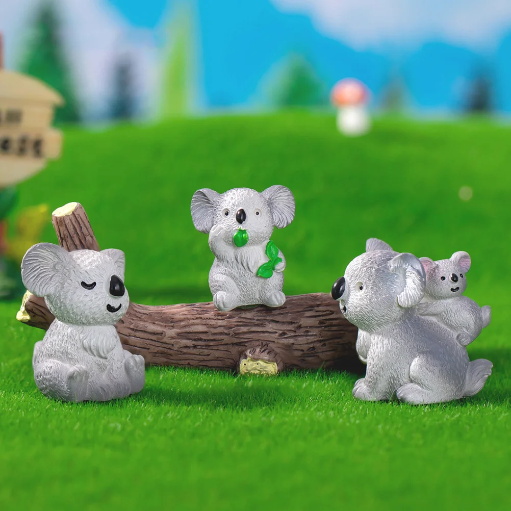 

6 Pcs Garden Tiny Statues Miniature Koala Figurines Ornaments Cute Miniatures Animal Decor Resin