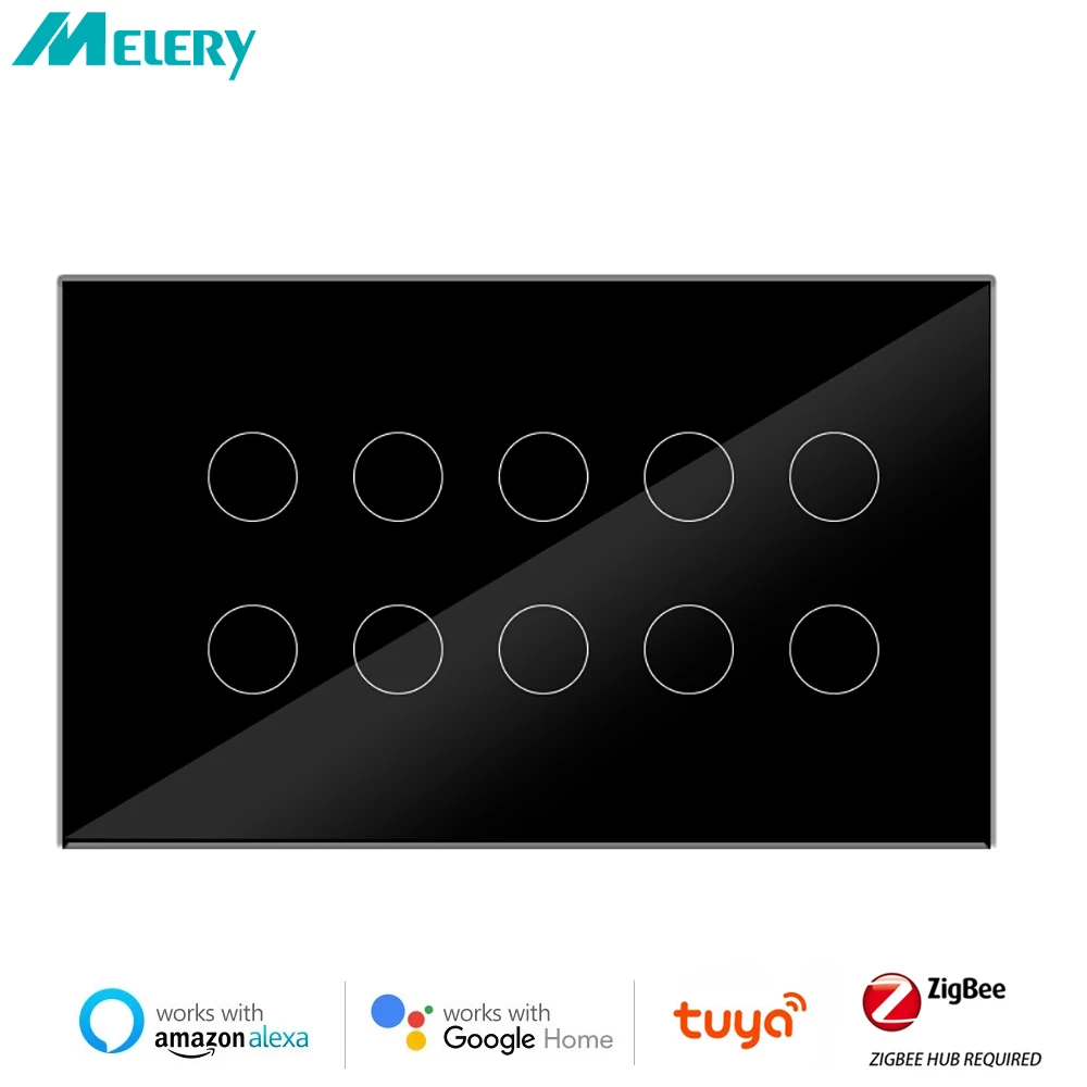 

Melery Zigbee Smart Touch Light Wall Switch Interruptor Glass Panel 8/10Gang 147*86mm Tuya HUB Compatible with Alexa Google Home