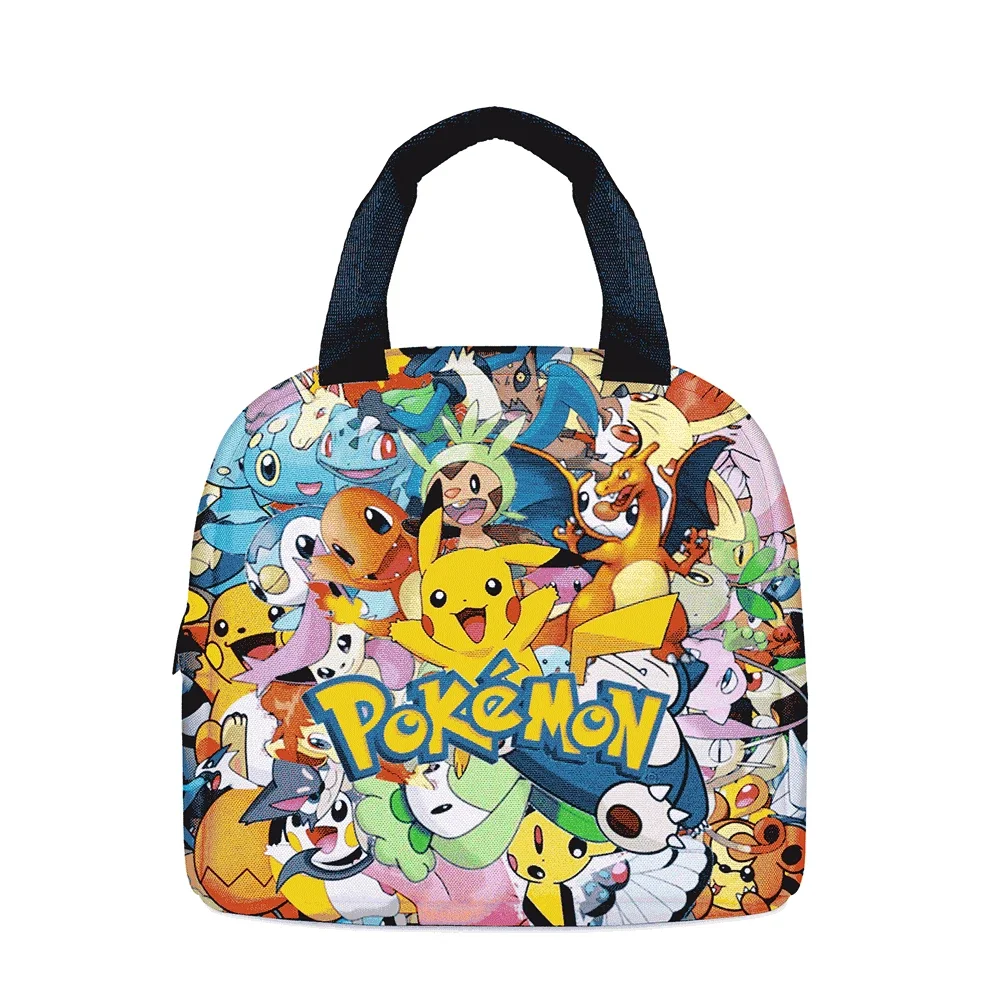 

Pokemon Cartoon Pikachu Women's Lunch Bag Anime Pikachu Printed Zipper Hangbag Children's Large Capacity Insulated Lunch Bag