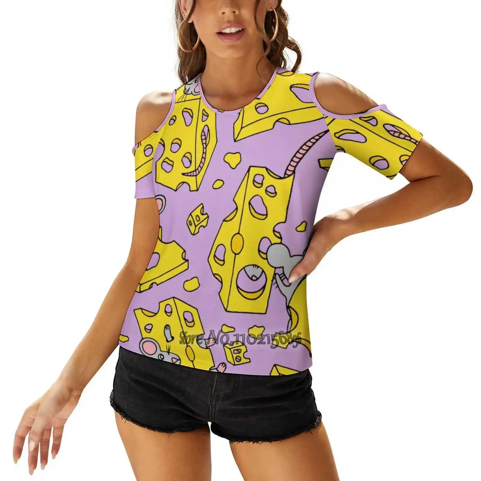 Мышь и Швейцарский Сыр | Пурпурная палитра Кухня Пикантная футболка повседневные