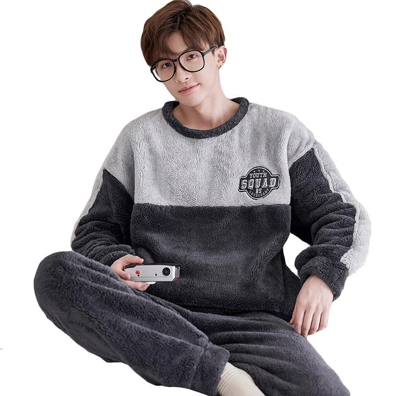 FUNISHI Men Sleepwear Winter Pajamas Plus Size 4XL Coral Fleece Pajama Set Flannel Loose Version Inspissate Pullover Nightgown