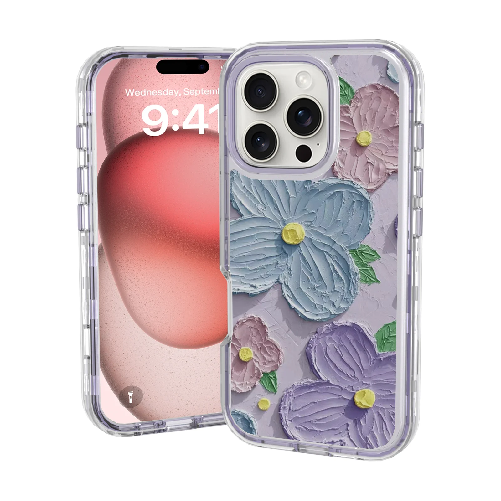 Гибридный сверхпрочный трехслойный чехол с цветочным принтом для iPhone 16 Pro Max Plus