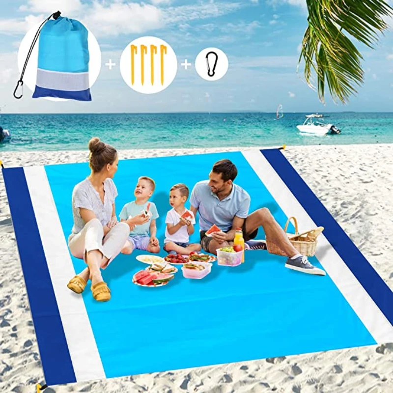 

2022Oversized Beach Towel Mat Sand Free Beach Wind Proof Waterproof Picnic Blankets Oversized Pocket Beach Mat Beach Accessories