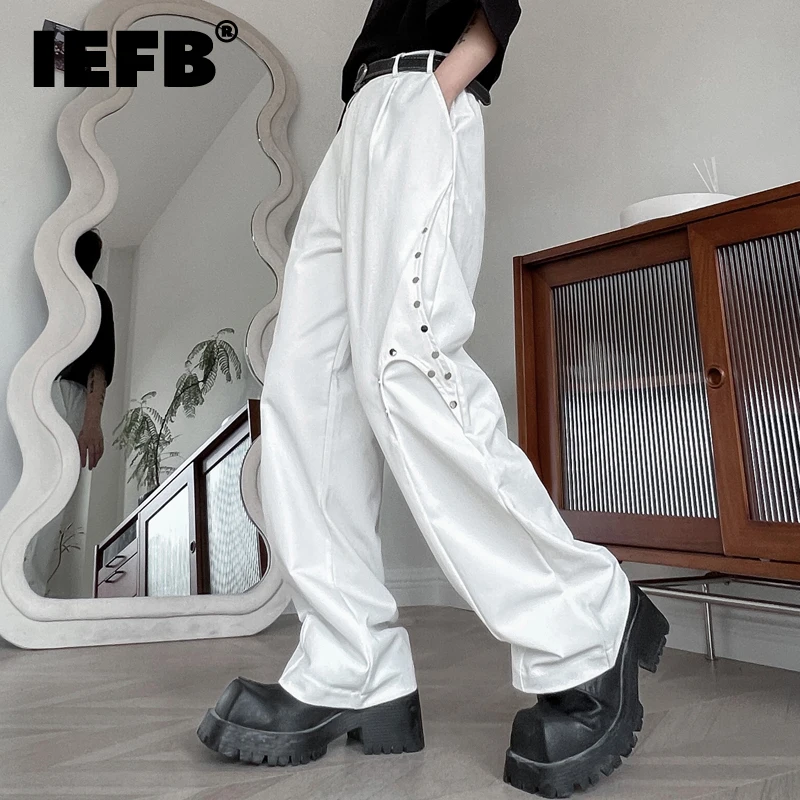 

IEFB Men's Trousers Geometric Spliced Rivet Niche Design Loose Streetwear Trend Male Casual Baggy Pants Fashion Overalls 9C2008