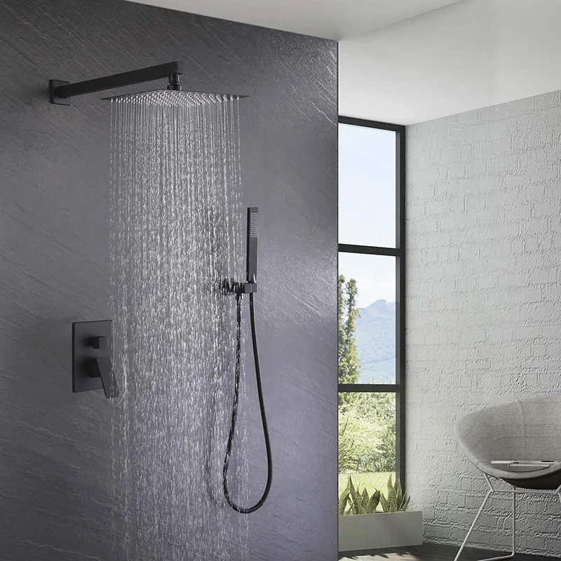 

Black Shower Faucet Wall Mounted Rainfall Bath Shower Set Concealed Box Single Handle Shower Mixers with Handshower