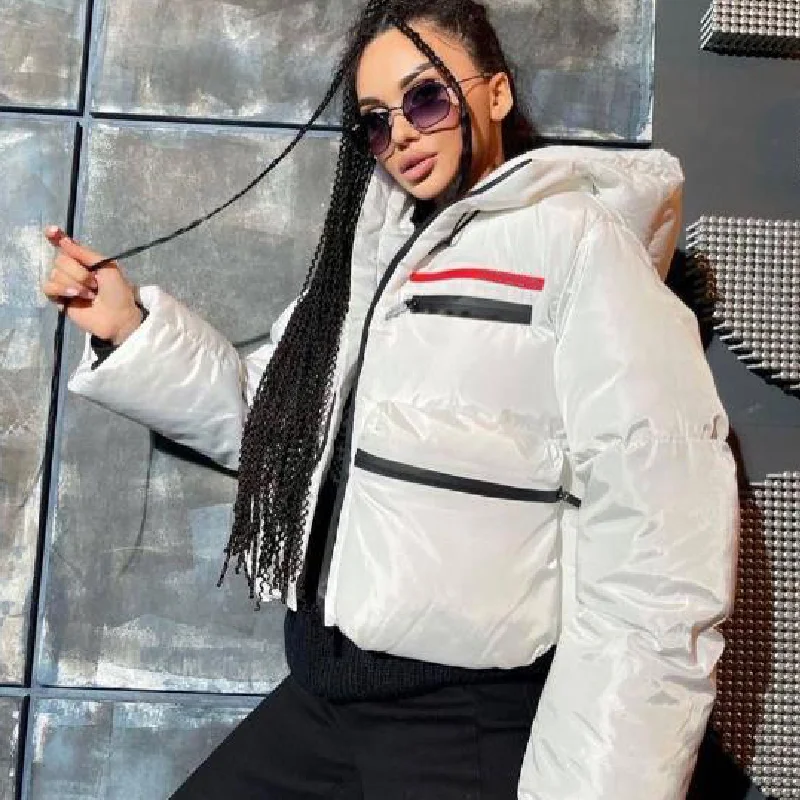 

2023 Brand Design Letter Zip Pocket Long Sleeve Hooded Short Cotton Coat jackets for women women jacket womens jackets winter