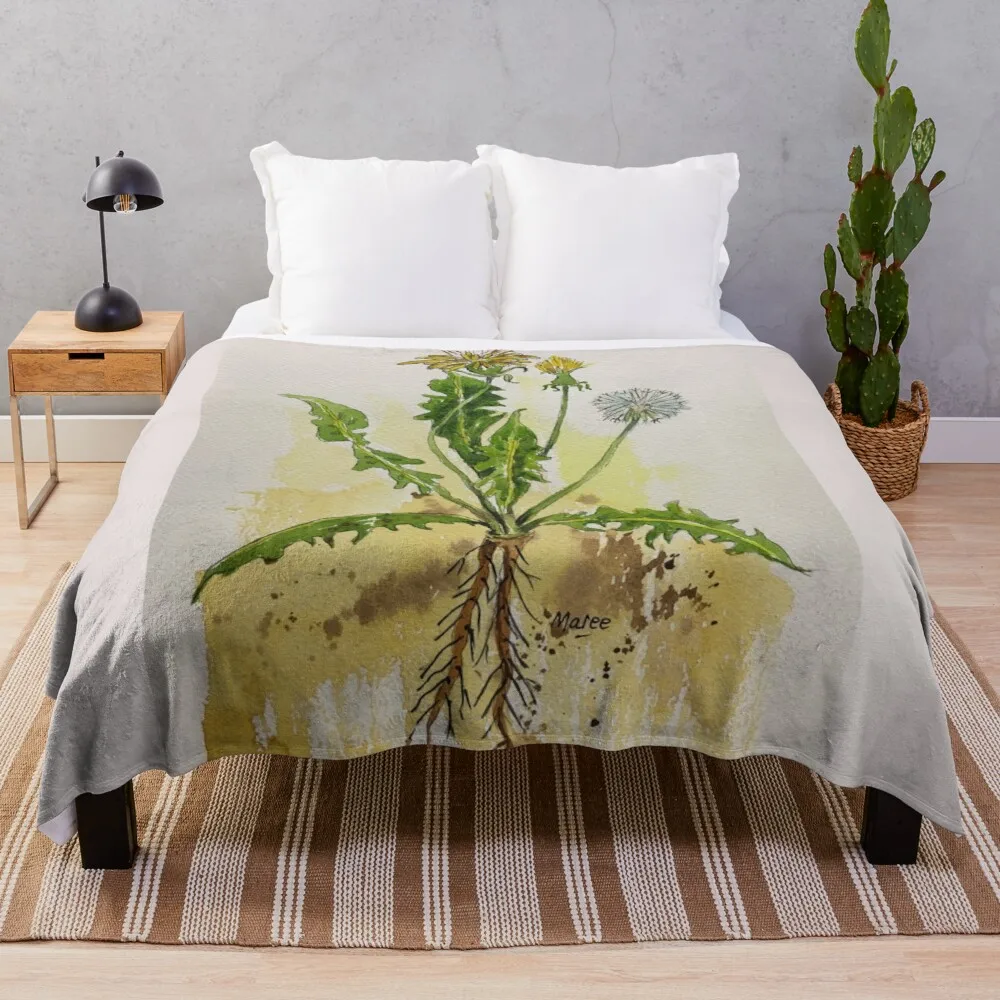 

Dandelion Botanical illustration - Taraxacum officionale Throw Blanket Fleece Fabric Giant Sofa Knit Blanket Flannel Blanket