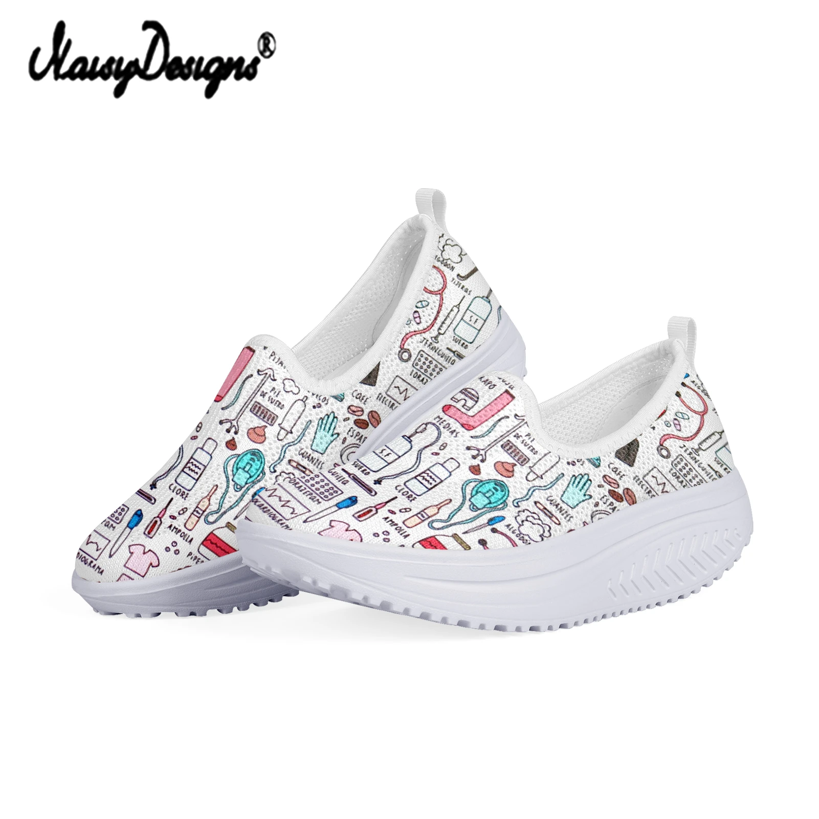 

Noisydesigns 2021 Hot Nursing Medicine Pattern Women's Swing Shoes Flats Platform Casual Women Slip On Height Increasing Shoes