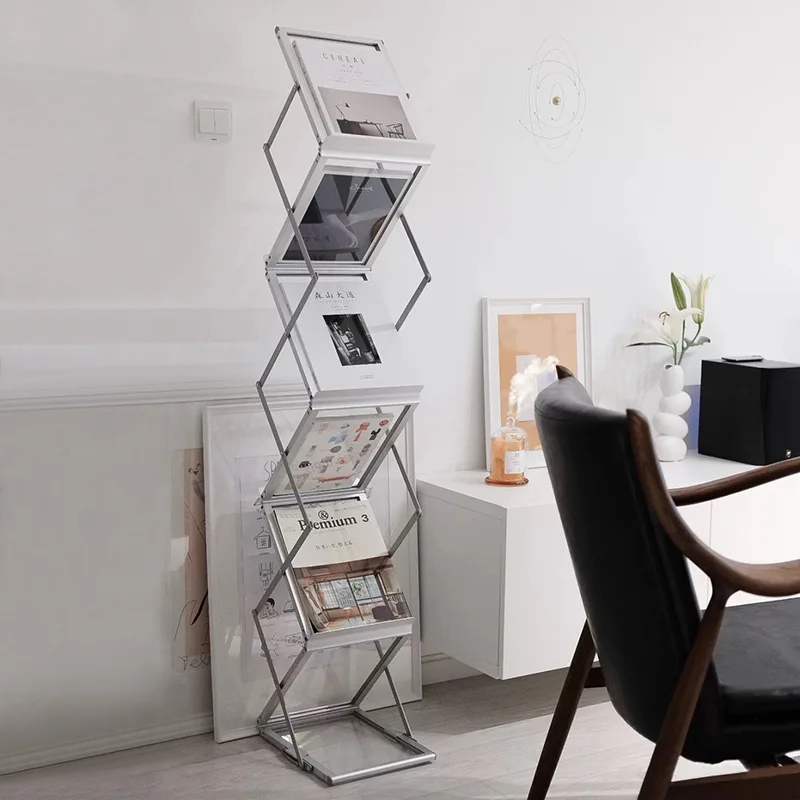 Wuli Nordic Folding Bookshelf Home Vertical Floor-to-ceiling Magazine Rack Floor-to-ceiling Creative Art Storage Shelf