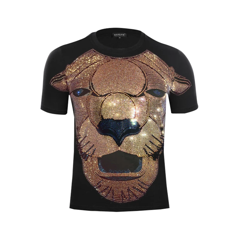

2022 short sleeve t-shirt men's pure cotton lion head diamond set top fashion Europe station trend summer high quality O-Neck
