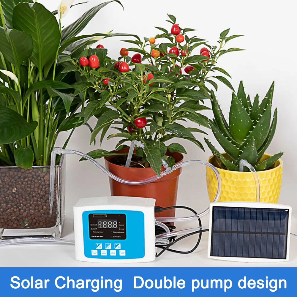 Solar Energy Voice Prompts 1/2 Pump Garden Self-Watering Kit Automatic Watering Device Drip Irrigation System USB Charging