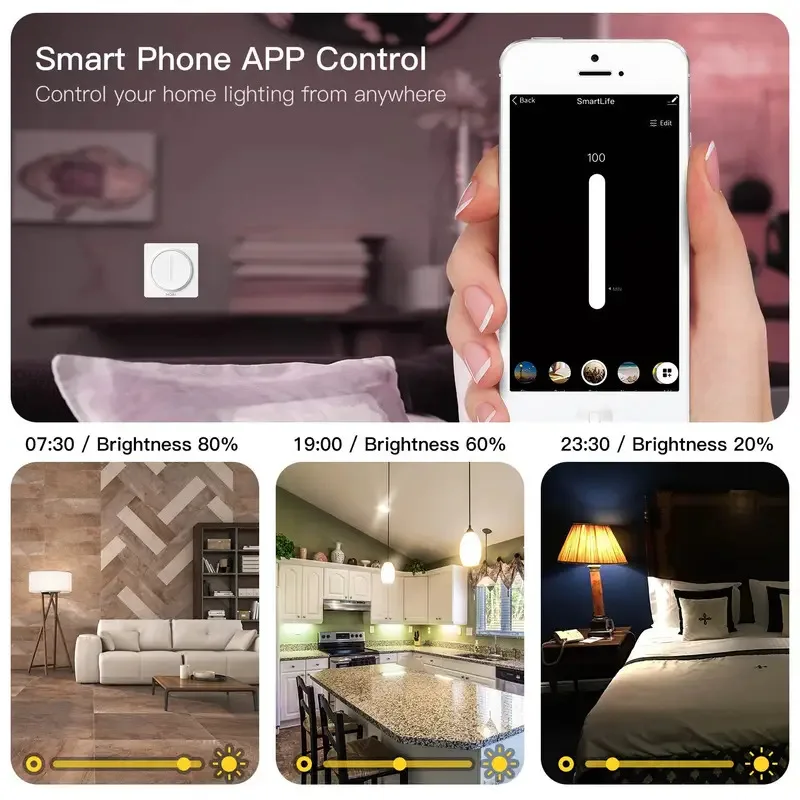 Фото Сенсорный диммер Moes ZigBee с поворотным управлением, таймером, памятью яркости, поддержкой Smart Life/Tuya APP, дистанционным управлением через Alexa и Google. №5