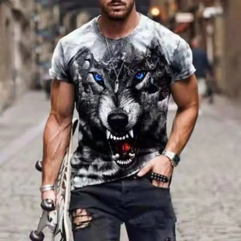 

Wolf Pattern T-shirt 3D Men's High Street Print Tough Guy T-shirt Summer Fashion Top Men's Large Size T-shirt Free Shipping