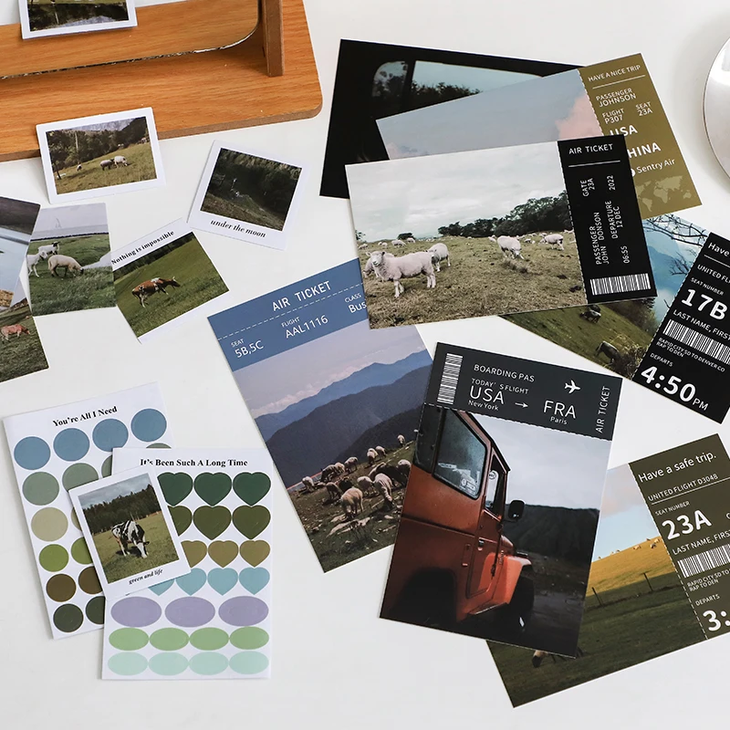 

Postcard And Stickers Set Aesthetic Journaling Notebooks Accessories Sketchbook Material Travel Photo Album Craft Art Collage