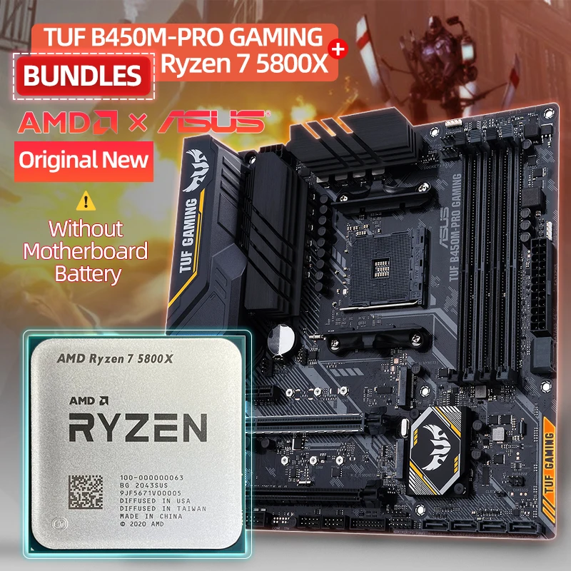 Новый комплект AMD Ryzen 7 5800X R7 CPU + Asus TUF B450M PRO игровая материнская плата DDR4 процессор