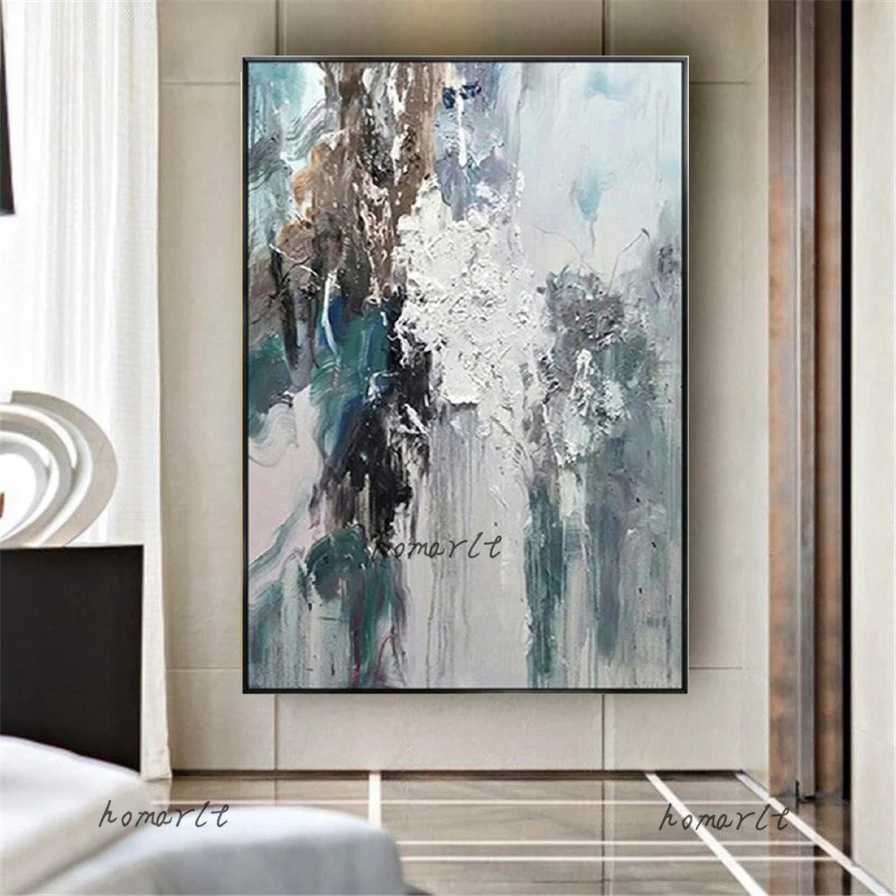 

Blue Art Hand Painted Abstract Oil Paintings On Canvas Large Modern Wall Pictures For Living Room Hotel Wall Art Home Decoration