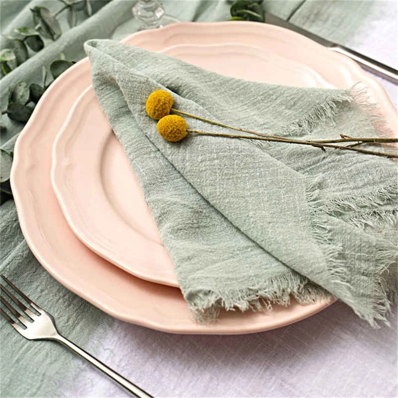 

12pcs Table Cloth Wedding Napkin Table Plates Mat Setting Serving Kitchen Towels Cotton Line Party Decoration Napkins Wedding