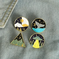 sun and moon alternate enamel brooch natural landscape galaxy whale brooch clothes bag badge jewelry gift for friends childs