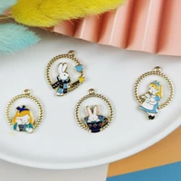 apeur 10pcs wreath bunny alice enamel charms for jewelry making cartoon rabbit girl alloy pendants fit fashion earrings diy