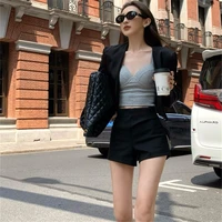 Women Elegant Suit High Waist Shorts & Camisole & Short Blazer Coat 3-piece Set for Women's Korean Celebrity Style Slim Outfits