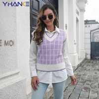 2022 new plaid striped sleeveless sweater vest for women knitting v neck casual loose ladies female tank tops y2k knitwear tops
