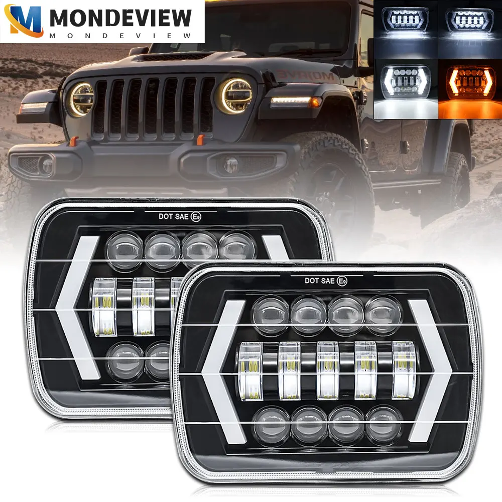 MONDEVIEW 7-дюймовые квадратные фары H4 Wrangler 5x7/6x7 Автомобильные светодиодные фонари 6500K