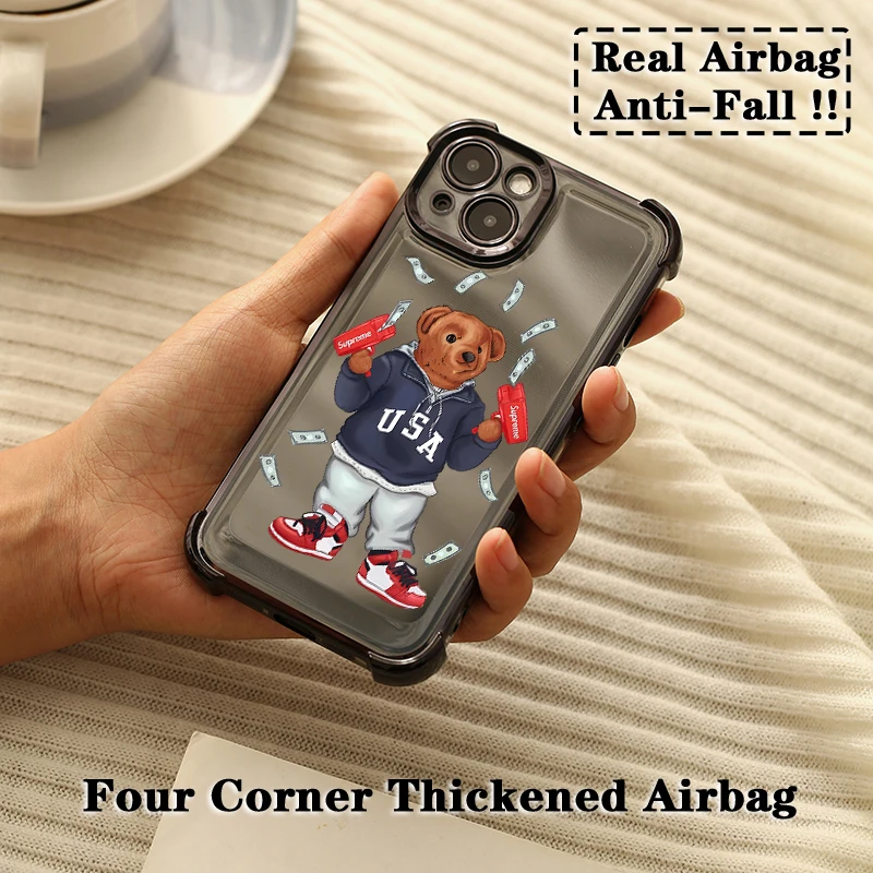 Fashion Dollar Bear Plating Case For Oppo Reno12 Reno11 Reno10 Reno8 Reno7 Reno6 Reno5 Pro Plus 4G 5G Shockproof Anti Fall Cover