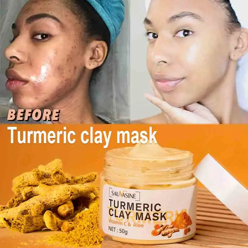 

Turmeric Clay Mask Facial Cleaning Pores Dirt Acne Blackhead Anti-Acne Remove Deep Cleansing Oil control Whitening Skin Care