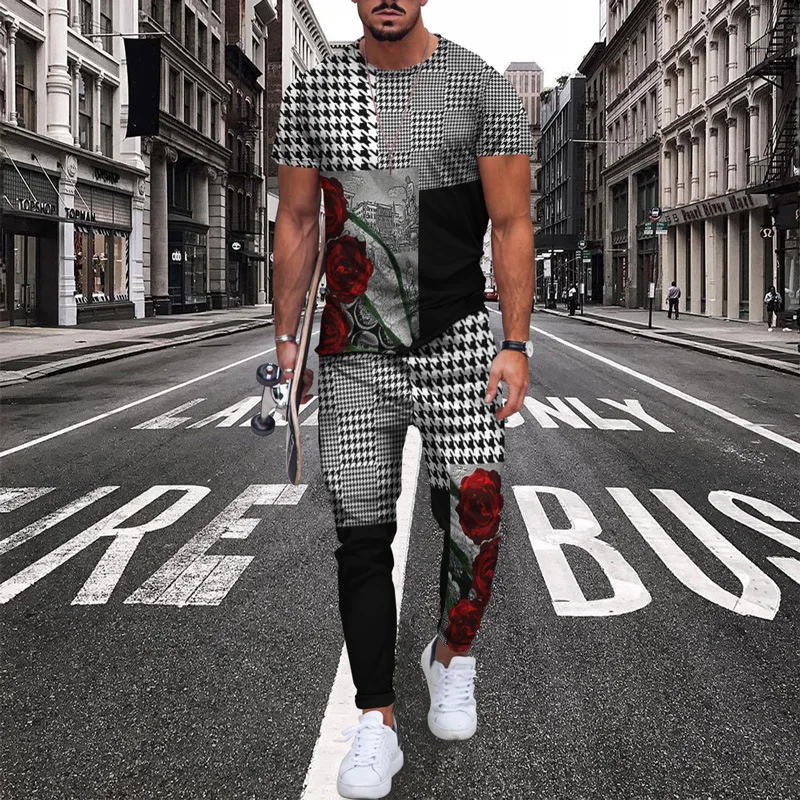 Men's 3D Printed 2 Piece Sets Oversized T Shirts Joogers Outfits Fashion Trousers Tracksuit 3D Printed Trend Male Clothing