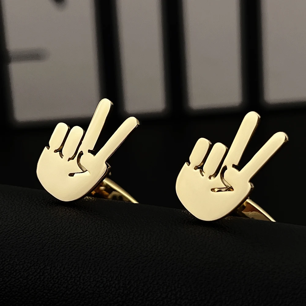 

Luxury Box Pack Happy Yeah Gesture Shirt Clasp Men Cufflinks Stainless Steel Buckle Gold Jewelry Wedding Grooms Friend Gift Set